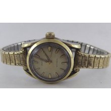 Vintage Ladies Gold Tone Granat Watch Automatic With Stretch Band Runs Good