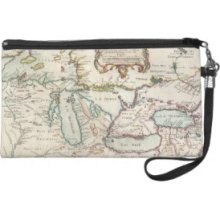Vintage Map of The Great Lakes (1755) Wristlet Clutches