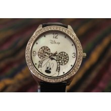 Vintage Mickey Mouse Walt Disney Company with Decorative Diamonds Quartz Watch