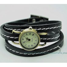 Vintage Style Men's Watch Bracelet, Black Leather Bracelet ,Wrap Watch Bracelet ,Handmade Women's Watch, Everyday Bracelet SZ0152
