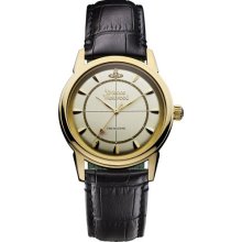Vivienne Westwood Grosvenor Men's Quartz Watch With Gold Dial Analogue Display And Black Leather Strap Vv064cpbk