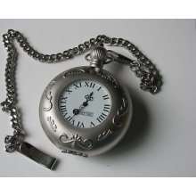 Vtg Old Lg Face Chrome Brushed Silver Tone Sharpe Products Pocket Watch Compass