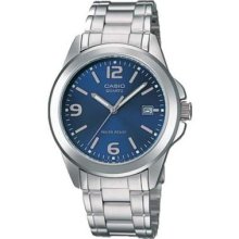 Watch Casio Mtp-1215-a2 Wrist Watch Stainless Steel Blue Dial Date Man Zxc