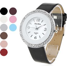 Watchcase Women's Silver Style PU Leather Analog Quartz Wrist Watch with Crystals (Assorted Colors)