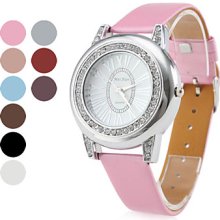 Watchcase Women's Silver Style PU Leather Analog Quartz Wrist Watch (Assorted Colors)