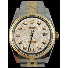 White diamond dial datejust men watch rolex fluted bezel SS & gold jubilee