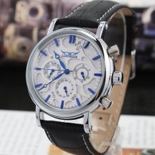 White Sparkling Fashion Auto Watch 6 Hands Day/date Mechanical Crystal Mens