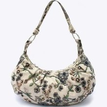 Women Flax Beads Clutch Handbag Shoulder Bag Flower