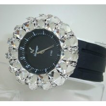 Womens Charming Full Rhinestones Gorgeous Big Dial Wrist Watch White