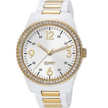 Womens Esprit Disco Gold White Fashion Quartz Silver Dial Designer Watch