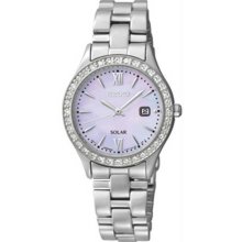 Women's Solar Stainless Steel Case and Bracelet Mother of Pearl Dial Swarovski C