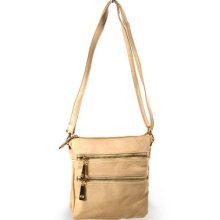 Women's Tan Top Zip Closure Rose-gold Toned Crossbody Handbag A-126