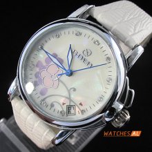 Womens White Dial White Band Automatic Mechanical Calendar Watch Wrist Watch