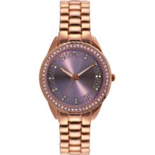 Women's Xhilaration Metal Bracelet with Purple Dial and Stones Watch -