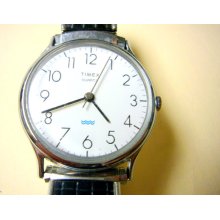Wristwatch wrist watch Vintage Timex mens early quartz vintage white dial silver case