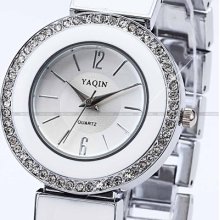 Yaqin Luxury Crystal Lady Steel&ceramic Bracelet Quartz Dress Analog Wrist Watch