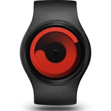 Ziiiro Unisex Gravity Black Plastic Watch - Black Rubber Strap - Red Dial - Z0001WB