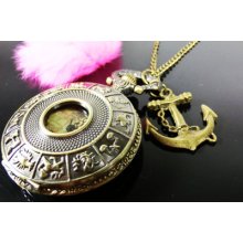 Zodiac Anchor Harry Potter Steampunk Silver Pocket Watch Necklace Jewelry