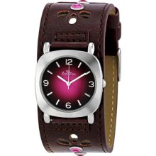 Zou Zou Black and Pink Dial Faux Brown Leather Cuff Ladies Watch