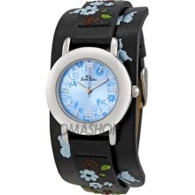 Zou Zou Blue Dial Faux Black Leather Cuff Ladies Watch ZRT6020