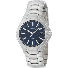 $250 New SEIKO Mens Analog Round Blue Watch Silver-Tone Bracelet Stainless Steel