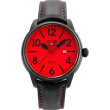 3H Men's Black Band Red Stitching Water Resistant Date Watch