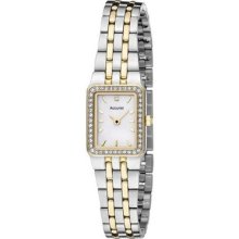 Accurist Lb1421p Ladies Two Tone Bracelet Mother Of Pearl Dial Crystal Set Watch