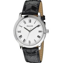Accurist Men's Quartz Watch With White Dial Analogue Display And Black Leather Strap Ms676wr