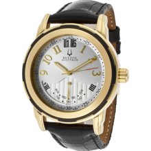 Accutron by Bulova Watches Men's Exeter Silver Dial Black Genuine Leat