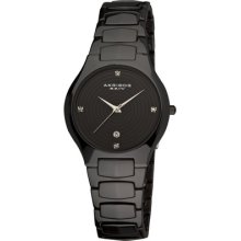 Akribos Xxiv Ak516bk Slim Ceramic Quartz Black Womens Watch