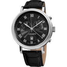 Akribos XXIV Men's Leather Strap Swiss Collection Chronograph Watch (Black)