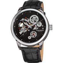 Akribos XXIV Men's Mechanical Skeleton Leather Strap