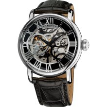 Akribos XXIV Men's Mechanical Skeleton Leather Strap Watch (Silver-tone)