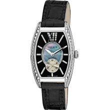 Akribos XXIV Women's Diamond Swiss Quartz Tonneau Black Strap Watch