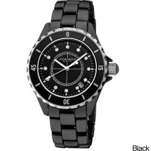 Akribos XXIV Women's Quartz Date Oversized Ceramic Bracelet Watch (Black)