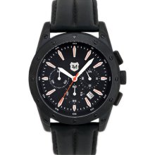 Andrew Marc Watches 'Heritage Racer' Round Leather Strap Watch Black