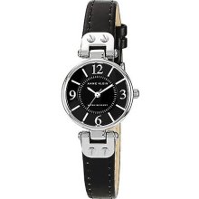 Anne Klein Black Silver Tone Case with Black Leather Strap