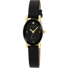 Anne Klein Watch, Womens Diamond Accent Black Calfskin Leather Strap 2