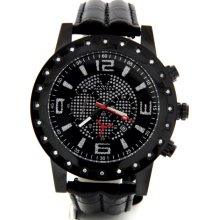 Aqua Master W138-6B Black Chrono Dial Black Leather Men's Watch