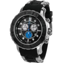 Aquaswiss Men's Rugged Quartz Chronograph Black Dial Bezel Rubber Strap Blue 96XG052