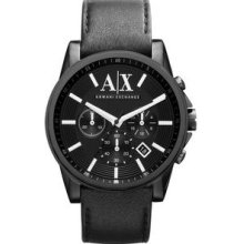 Armani Exchange Black Leather Chronograph Mens Watch AX2098