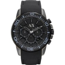Armani Exchange Men's Black Out Silicone Rubber Chronograph Sport Watch Ax1203