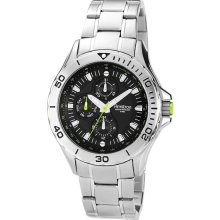 Armitron Mens Silver-Tone Green-Accented Multifun