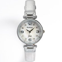 Armitron Now Silver Tone Crystal And Mother-Of-Pearl Leather Watch -