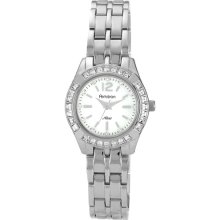 Armitron Women's White Mother-of-Pearl Dial Crystal Watch, Silver-