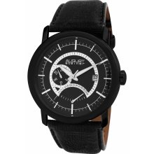 August Steiner AS8004BK Men's Dual-time Stainless Steel/ Leather Watch (Men's dual time leather watch)