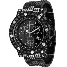 Avianne&Co Mens King Collection Diamond PVD Plated Watch with Black Diamonds 29.06 Ctw