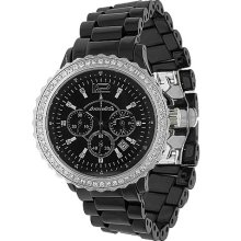 Avianne&Co Mens Ceramic Stainless Steel Black Chrono Diamond Watch 1.32 Ctw