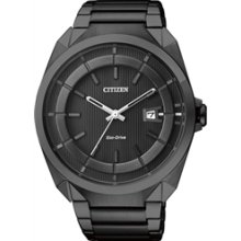 AW1015-53E (AW1018-55E) - Citizen Eco-Drive All Black Steel Stealth Date XL 50m Dress Watch