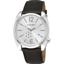 Azzaro Men's 'Seventies' Silver Dial Black Leather Strap Watch